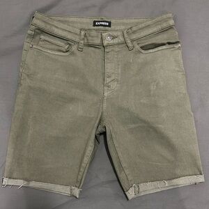 Express Olive Green Slim Denim Shorts
